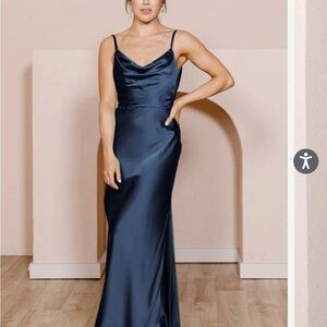 Revelry Midnight Blue Satin Maxi Dress